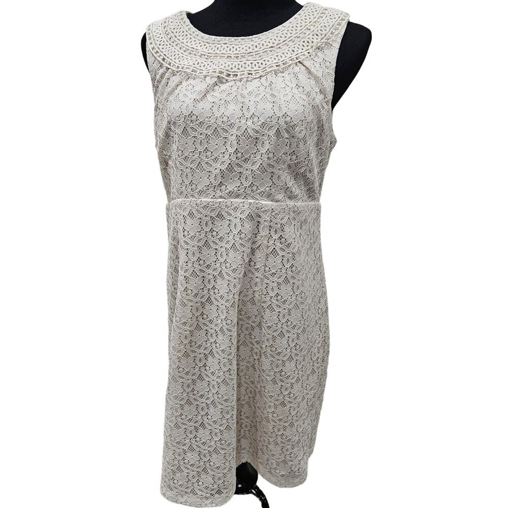 Rabbit Rabbit Rabbit Designs Ivory Sleeveless Dress Size 12 Crochet Sheath Lace